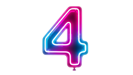 Neon Number Four in Pink and Blue Glow on Black Background
