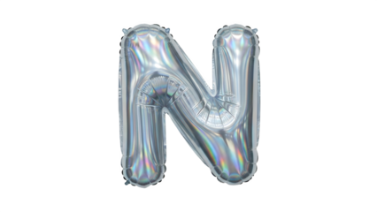 Shiny Silver Letter N Balloon on Black Background for Party Decoration