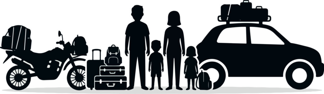 Family travel with car and motorcycle ready for adventure.