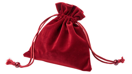 Luxurious red velvet drawstring pouch with elegant tassels