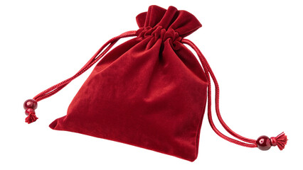 Luxurious red velvet drawstring pouch with beads