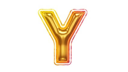 Golden Inflatable Letter Y with Glowing Edge on Black Background