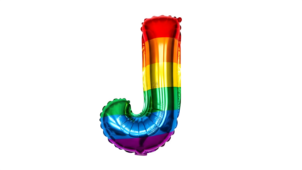 Vibrant Rainbow-Colored Letter J Foil Balloon on Black Background