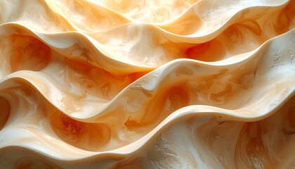 Abstract orange background with waves of soft silk fabric and a swirl of cream texture creating an artful macro of fresh orange and pink flower petals
