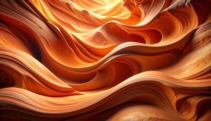 Abstract orange and red background featuring a liquid silk texture with a wavy satin flow and golden fire swirls in an artistic motion design backdrop