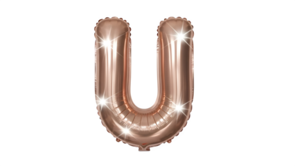 Shiny Rose Gold Balloon in U Shape with Sparkling Lights on Black Background