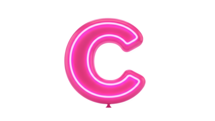 Vibrant Pink Neon Letter C Balloon on Black Background