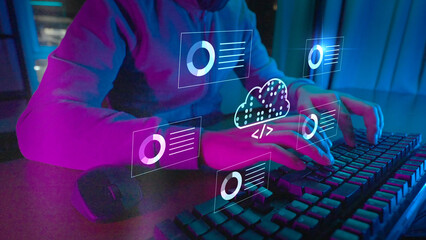 AI Cloud storage Virtual office database system, file storage digital transformation technology, file access, doc sharing business finance, AI-powered analyze big data analyze, AI performance