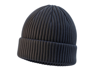 Dark gray ribbed knit beanie on transparent background