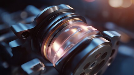 Internal combustion mechanics are illustrated by an engine piston moving inside a precision machined cylinder, converting fuel energy into mechanical power and rotational motion. cinematic color