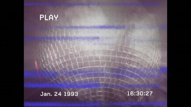Animation of vintage tape with disco ball and glitch