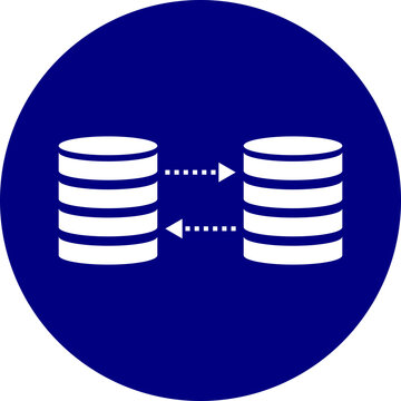 Database Migration Icon Featuring Bidirectional Arrows Between Data Stacks for Synchronization and System Integration Design