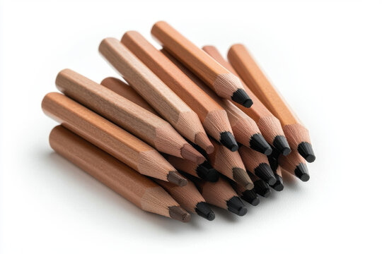 Pack of artist grade colored pencils in various shades of brown and black arranged on white background, perfect for drawing and shading with natural wood texture and hexagonal shape