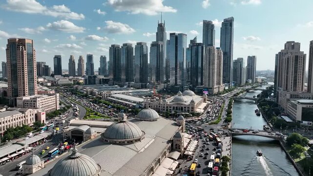 Cityscape with modern architecture and riverfront view urban panorama