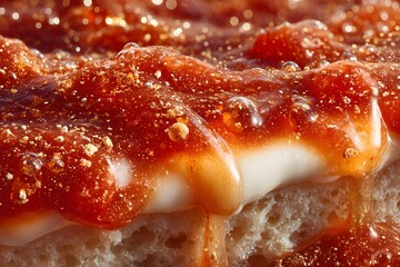 Macro Close-Up of Hot Bubbling Mozzarella Cheese on Crispy Golden Pizza Crust