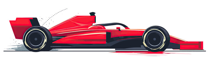Obraz premium Flat minimalist vector illustration of a red Formula 1 racecar side view with high speed motion effects and aerodynamic design in modern style