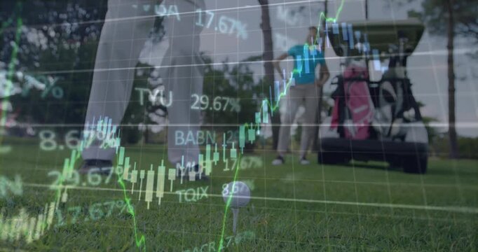 Animation of data processing over caucasian golf players