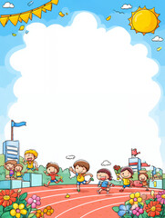 Obraz premium cartoon illustration of kids racing at a festival