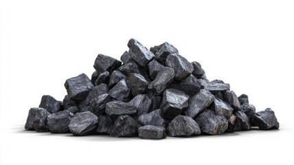 Pile of coal rocks on white background. AI generated