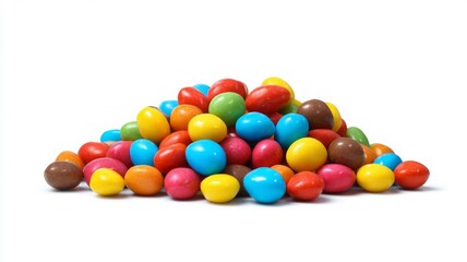 Colorful dragee candy pile on white background. AI generated