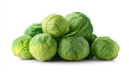 Vibrant green cabbages on white background. AI generated