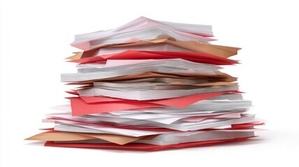 Stack of colorful documents on white background. AI generated