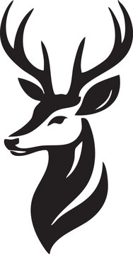 Elegant black silhouette of a deer head with prominent antlers
