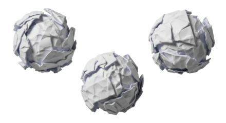 Three crumpled white paper balls isolated on black background image