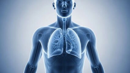 Human body anatomy illustration showing lungs and respiratory system from a frontal view