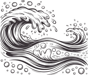 Fototapeta premium Large crashing waves with splashing water droplets in black and