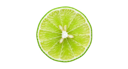 Close up of a vibrant green lime slice with visible seeds against a black background citrus fruit