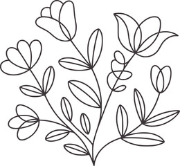 Fototapeta premium Minimalist Line of a Flowering Plant with Leaves and Buds flowers