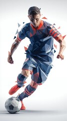 Naklejka premium athlete kicking soccer ball with geometric design