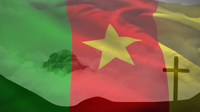 Animation of christian cross and flag of cameroon