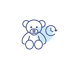 Stuffed bear toy and clock. Bedtime children routine. Pixel perfect, editable stroke vector icon