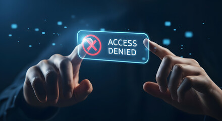 A person interacting with a digital access denied message on a futuristic interface