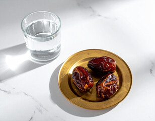 Dates and Water on a Marble Surface with Natural Light