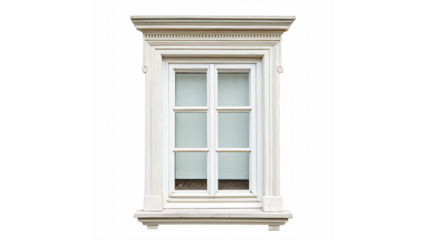Window design in a building showing details and structure in a city during the day on a transparent background.