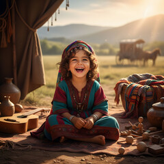 cute girl sitting on floor in happy mood