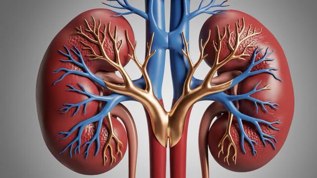 3d anatomical model of human kidneys with major blood vessels