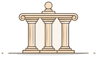 Obraz premium Illustration of a classical Greek Ionic colonnade with three supporting pillars