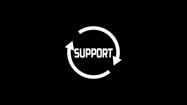 Animated icon for ongoing support. 24/7 help icon. Design for websites and apps animated on black background.