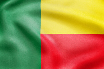 Fototapeta premium National flag of Benin with green yellow and red vertical and horizontal color blocks.