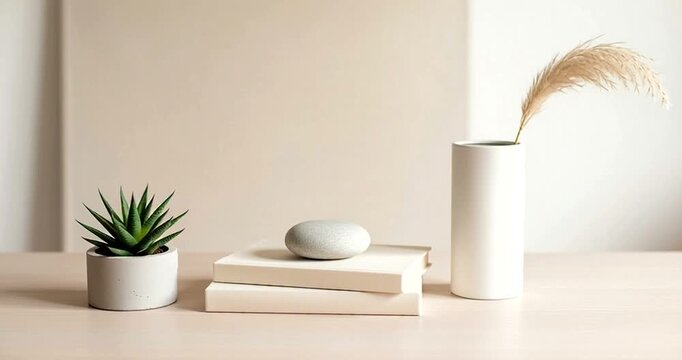 Minimalist Home Decor with Plant and Books.