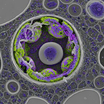 Chloroplast Ultrastructure Ion Abrasion Scanning Electron Micrograph Showcasing Radiation Induced Organelle Damage
