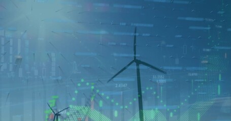 Animation of data processing over wind turbines - Powered by Adobe