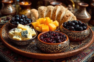 Traditional Ramadan food platter with olives