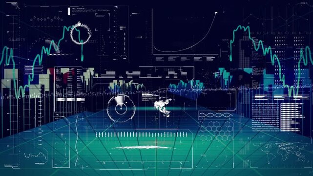 Digital interface with data processing against scope scanning over cell on blue background