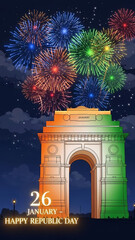 India Gate Illuminated in Tricolor with Fireworks &ndash; 26 January Happy Republic Day