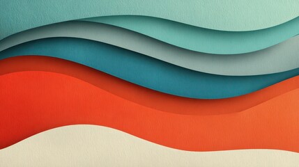 Abstract Wavy Layers with Texture in Blue Orange and White Gradient Background Geometric Paper Cutout Design Background with Depth and Shadow